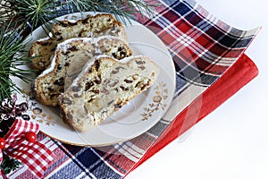 Traditional Christmas german dessert Stollen also known as Christstollen.