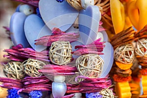 Traditional christmas market decoration, kiosk full of flavoured soaps