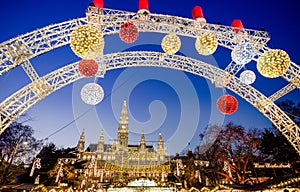 The traditional Christmas Market with decorations in Vienna Austria