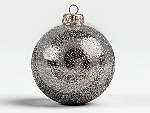 Traditional Christmas ornament, spherical shape, glittering elements, densely packed, textured appearance, hangable with