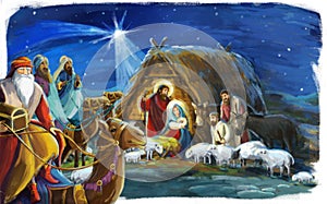 Traditional christmas scene with holy family and three kings for different usage photo