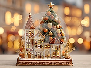 a traditional Christmas scene with a tree