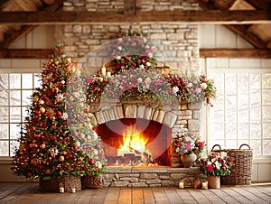 a traditional Christmas scene with a tree