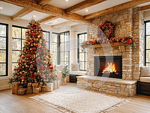 a traditional Christmas scene with a tree