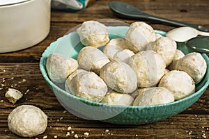 Traditional Christmas snowballs cookies, biscuits covered sugar powder