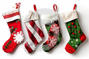 Traditional Christmas stockings on a transparent white background