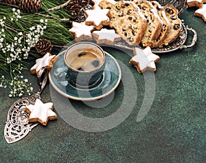 Traditional Christmas Stollen cookies coffee decoration vintage