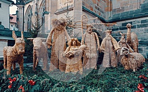 Traditional christmas straw nativity scene