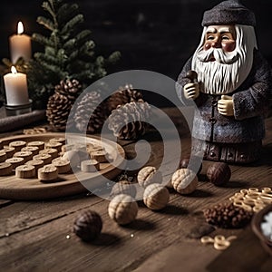 Traditional Christmas sweets, pastries and nuts for Christmas, still life on a festive background, generative AI