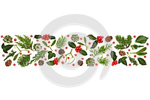 Traditional Christmas Winter Greenery and Holly Berry Banner