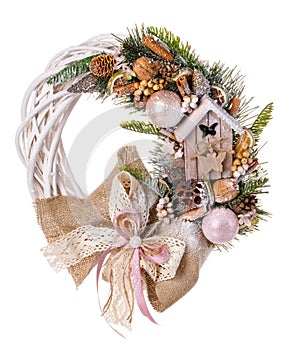 Traditional christmas wreath isolated on white background.