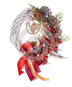 Traditional christmas wreath isolated on white background