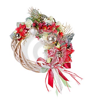 Traditional christmas wreath isolated on white. Christmas decorations for New year, holiday decorations