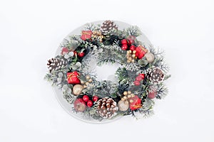 A traditional christmas wreath on white background