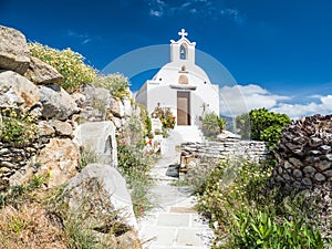 Traditional church on Ios island in Greece in Cyclades archipelago