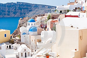 Traditional church in Oia village, Santorini island, Greece