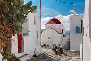 Typical Greek white Church on island Mykonos, Greece