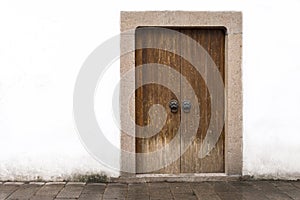 Traditional classic chinese wood door or gate with locked key an