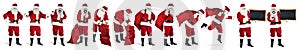Traditional classic red santa claus set collection with  various poses bullhorn megaphone jute bag and blackboard  situations