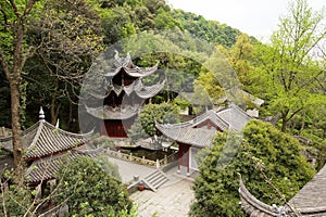 Traditional clay roof of ancient chinese Lingyin temple