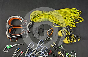 Traditional climbing - basic equipment of the climber.