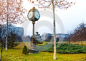 Traditional clock in Parcul Unirii park, Bucharest