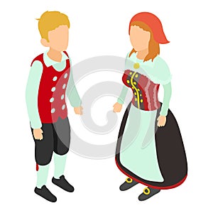 Traditional clothing icon isometric vector. Belgian couple in national dress