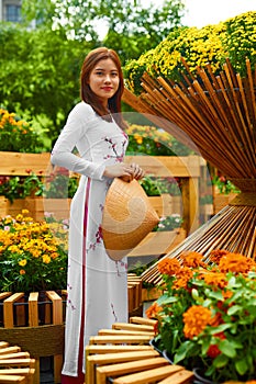 Traditional Clothing. Vietnam. Asian Girl In National Traditional Dress. Culture