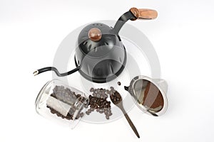 Traditional coffee equipment, coffee grinder, Pot, Coffee beans