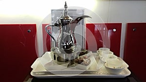 A traditional coffee set on a tray, Saudi Arabia