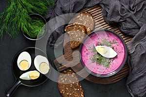 Traditional cold beet soup with vegetables