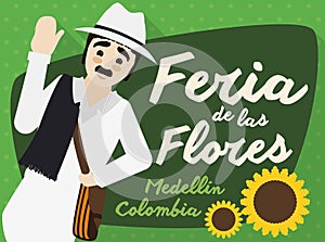 Traditional Colombian Arriero over Sign for Festival of the Flowers, Vector Illustration photo