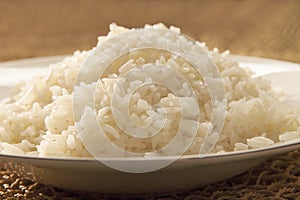 Typical colombian white rice dish close up photo