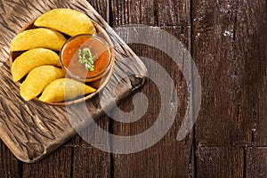 Traditional colombian empanadas - regional food. Text space