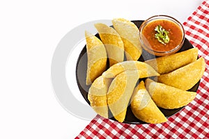 Traditional colombian empanadas - regional food. Text space