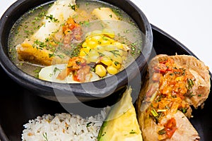 Traditional Colombian soup from the region of Valle del Cauca called sancocho photo