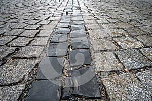 Traditional color stone wet pavement