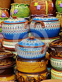 Ceramic from Bulgaria. Traditional bulgarian colored pottery