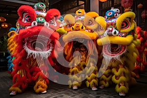 Traditional colorful Chinese lion dance at Chinatown