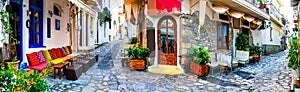 Traditional colorful Greece - charming old streets of Skiathos.