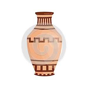 Traditional colorful greek vase decorated by hellenic ornaments vector flat illustration. Antique amphora, grecian