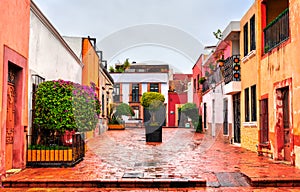 Traditional colorful houses in Queretaro, Mexico