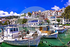 Traditional colorful Greece series - old port of Skopelos. Sporades islands photo