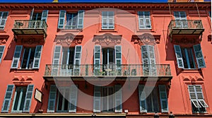 Traditional colorful old houses on a street, Old Town Vieille Ville, Nice France