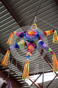 Traditional colorful pinata star shape from mexico.