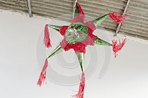 Traditional colorful pinata star shape from mexico.