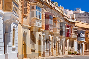 Traditional colorful wooden balconies, Malta