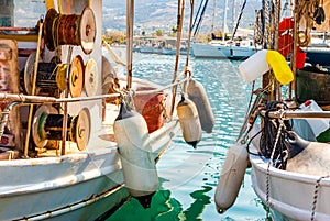 Traditional colorful wooden fishing boats in Palaia Epidaurus, Greece