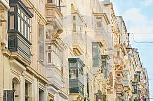 Traditional colourful balconies, Valletta, Malta