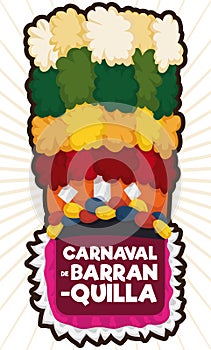 Traditional Congo`s Dancer Hat with Tail for Barranquilla`s Carnival, Vector Illustration